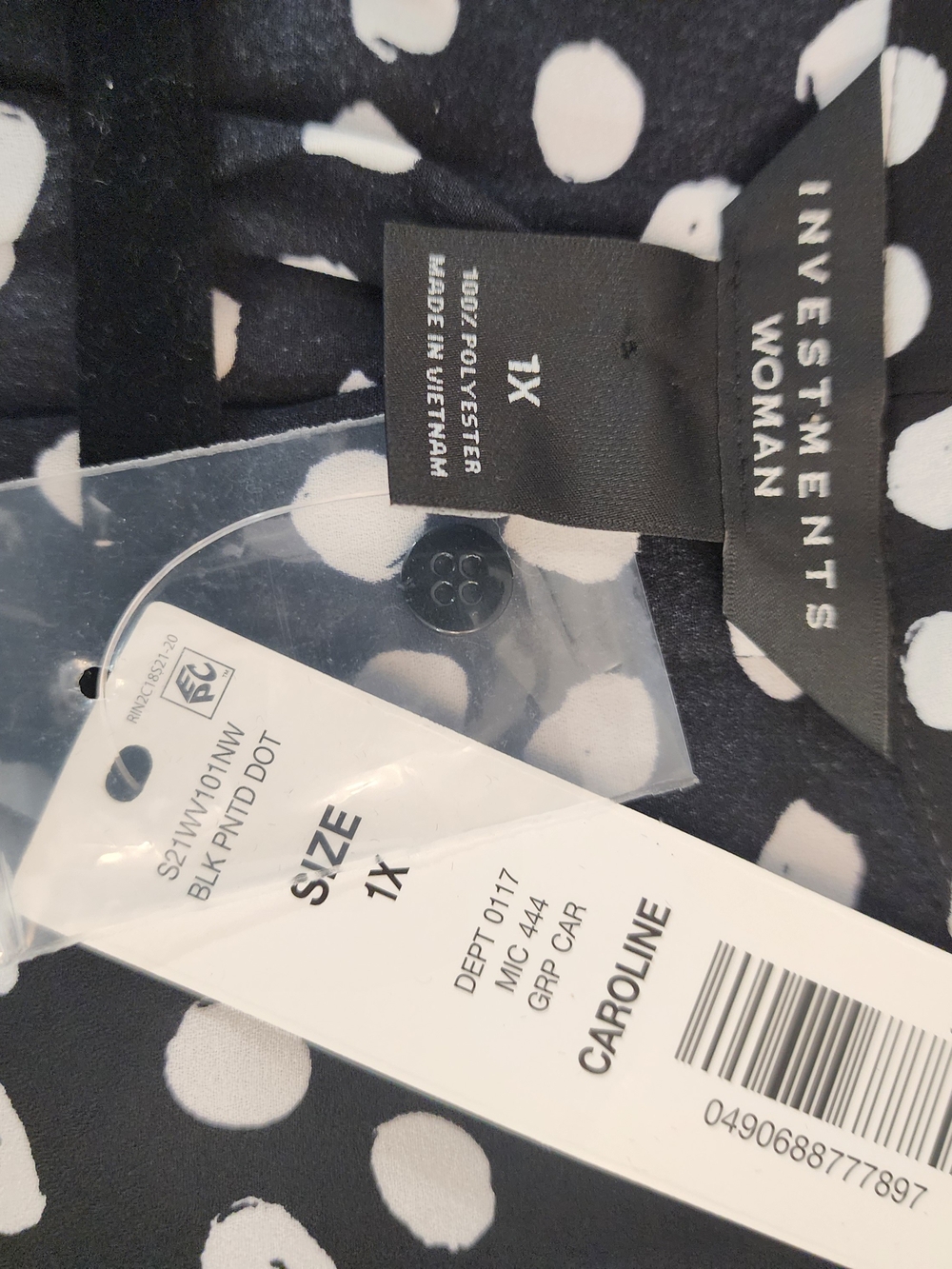 Investments Black & White Polka Dot V-Neck Blouse - Picture 7 of 7